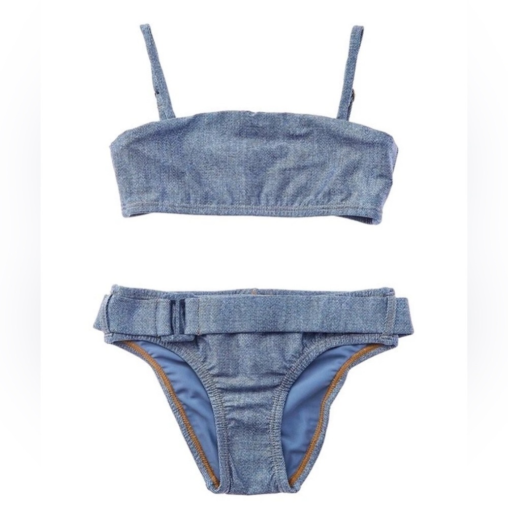 PILY Q PQ Swim Girls Belted Denim Bikini Set Size 16 NWT & Hygienic Liner